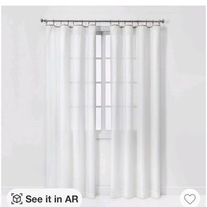One threshold 54 x 84 sheer curtain panel contrast edge white natural with rings